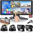 4K RV Backup Camera System 10.36" Quad Split Touch Screen Monitor with 4 1080P Rear Side View Camera, DVR Recording Bluetooth MP3 MP5 IP69 Waterproof Night Vision for RV Truck Trailer Tractor
