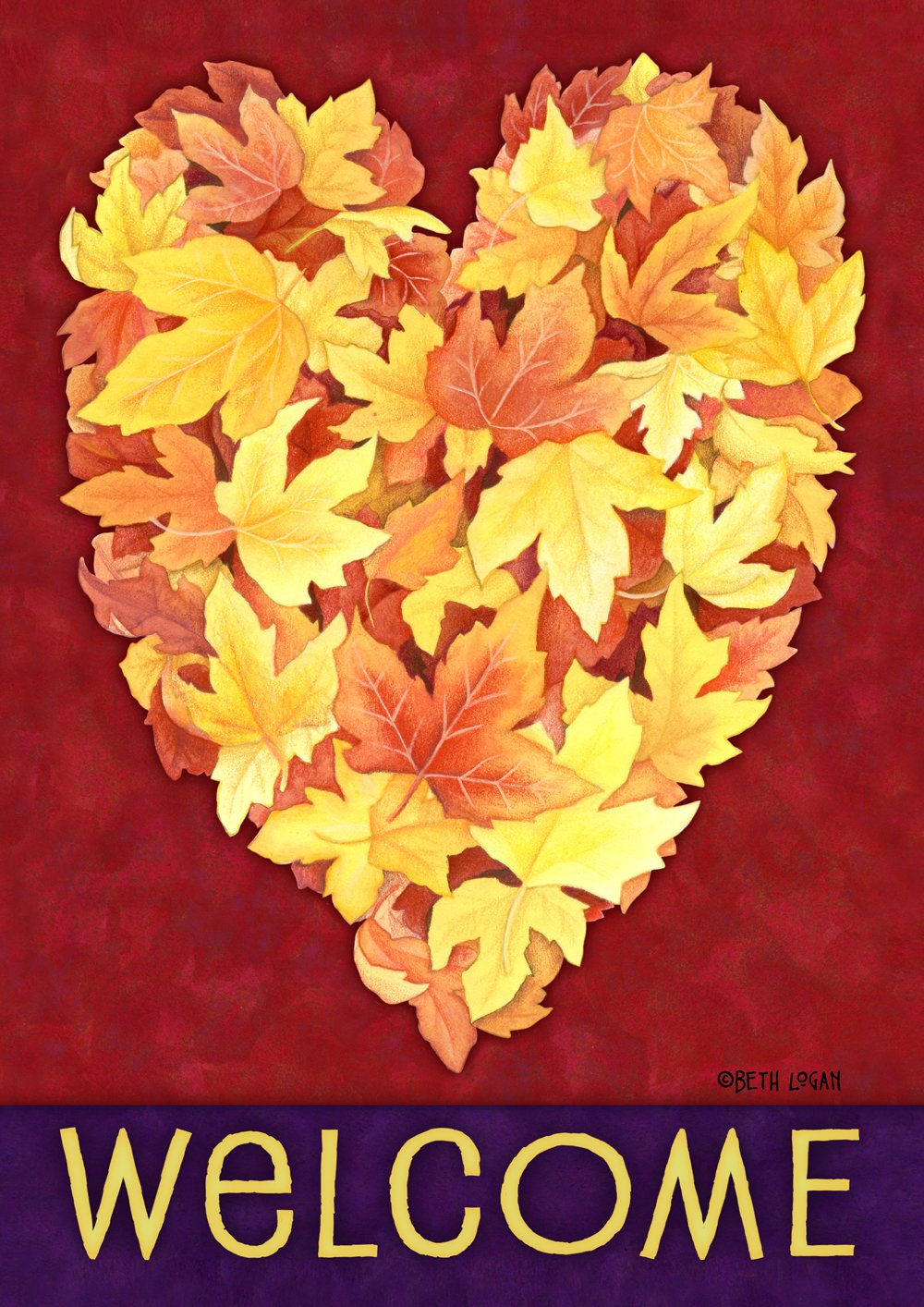Toland Home Garden Leaf Heart 28 x 40 Inch Decorative Fall Autumn Welcome Leaves Double Sided House Flag