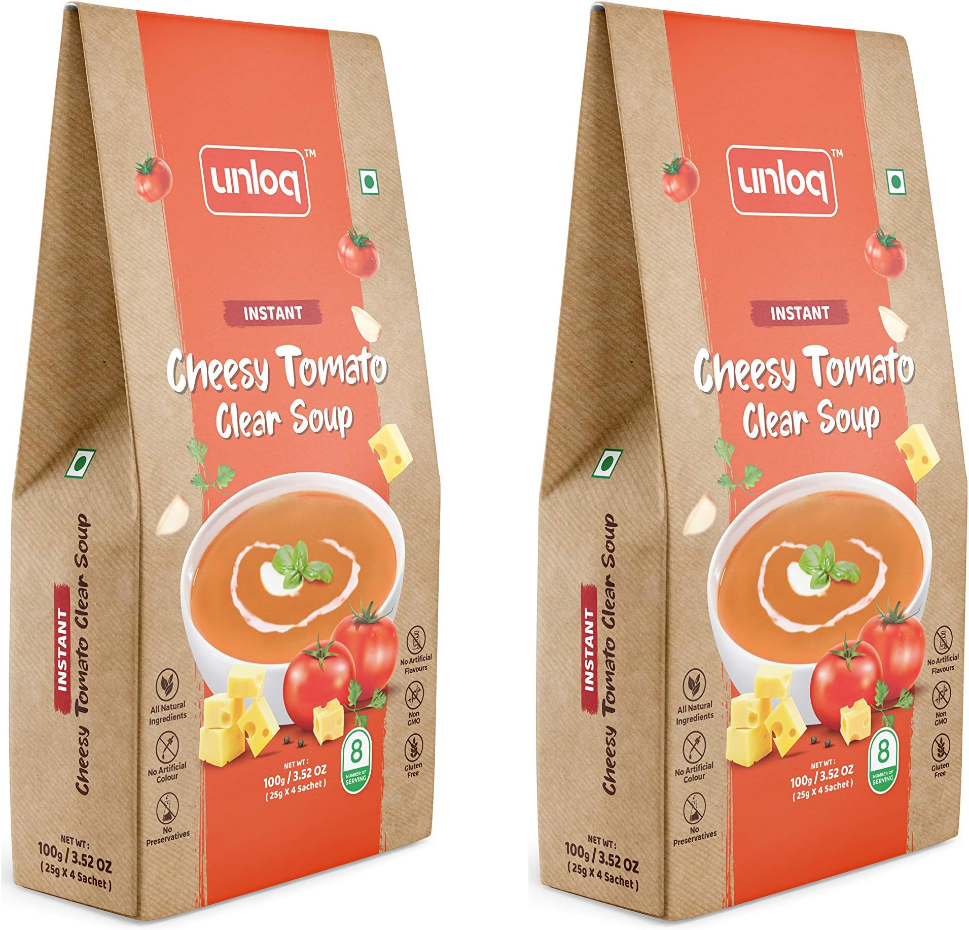 Unloq Instant Cheesy Tomato Soup Powder 200gm, Pack of 2 x 100gm (25gm x 4 Sachet)| Natural & Healthy Soup| High Protein & High Fiber| Low calorie & Weight Loss| Immunity booster