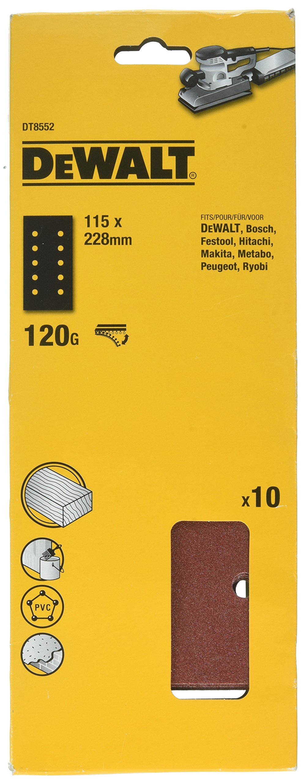 Dewalt DT8552-QZ Half Sheet, Quick Fit, 115 mm x 228 mm, Grit Size 120 (Pack of 10)