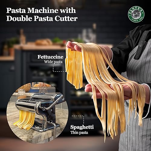 Fante's Double Cutter Classic Pasta Maker, Hand-Crank Noodle Press
