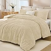 Andency Fleece Queen Comforter Set, 3 Pieces Beige Comforter Set for Queen Size Bed, Soft Warm Cream Fluffy Fuzzy Luxury Bedding Set for Winter (1 Comforter & 2 Pillowcases)