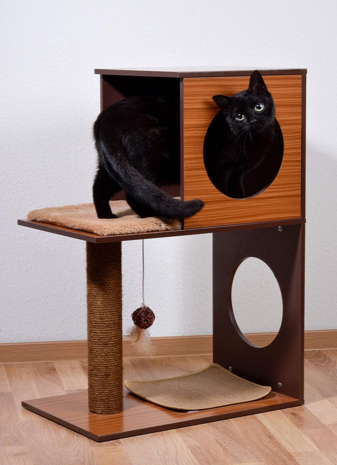 dobar® Kelly 35275FSCe Cat Furniture, Cat Cave with Scratching Post, Scratching Post with Play Ball and Fluffy Cat Bed - Image 5