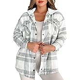 Merryfun Womens 2025 Flannel Plaid Shacket Jacket Sherpa Fleece Lined Oversized Button Up Hooded Warm Coats with Pockets