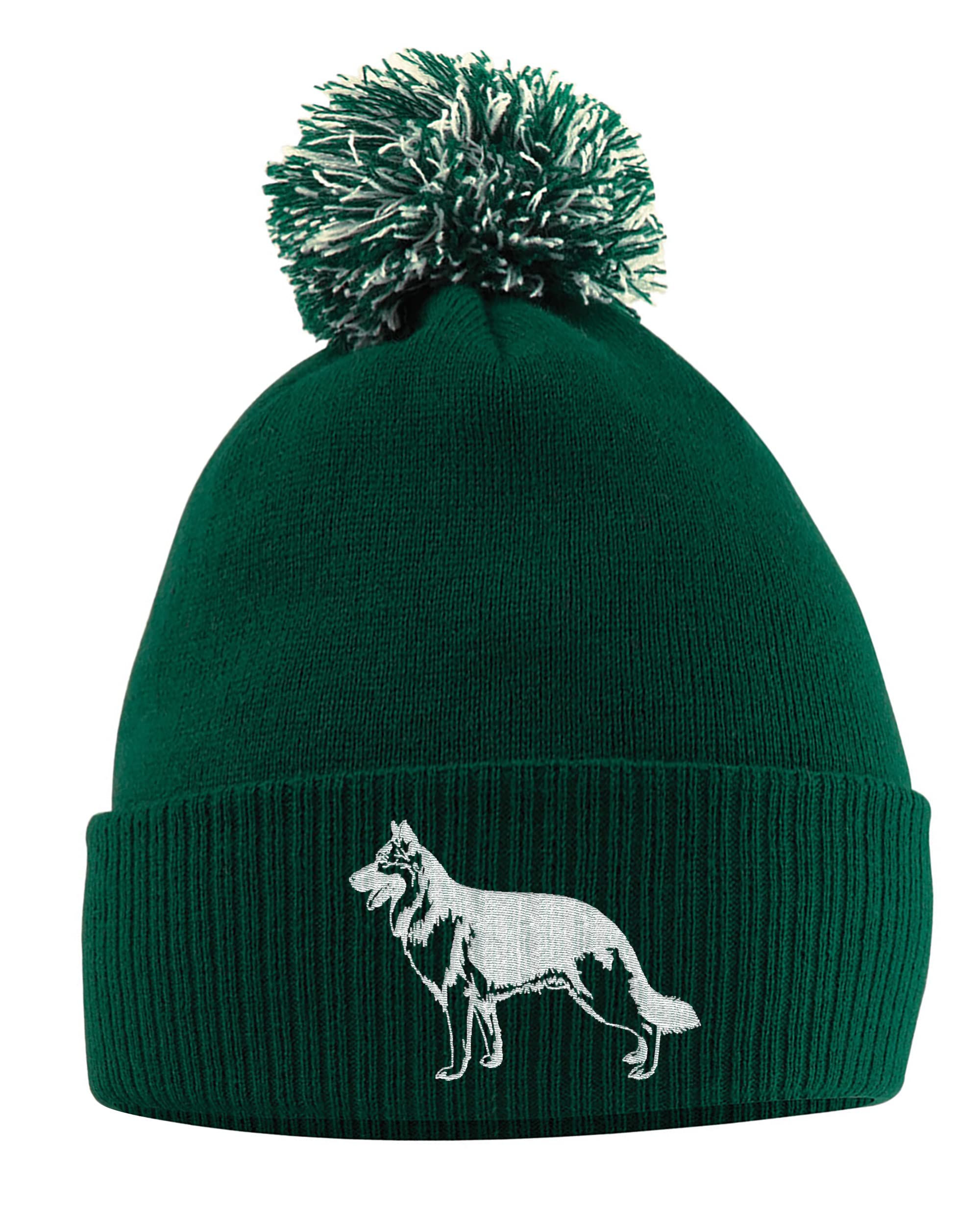 Purple Print House German Shepherd Bobble Hat - German Shepherd Beanie Hat with Bobble - Christmas Alsatian Dog Lover Gift Idea for Men Women Kids, One Size, Bottle Green