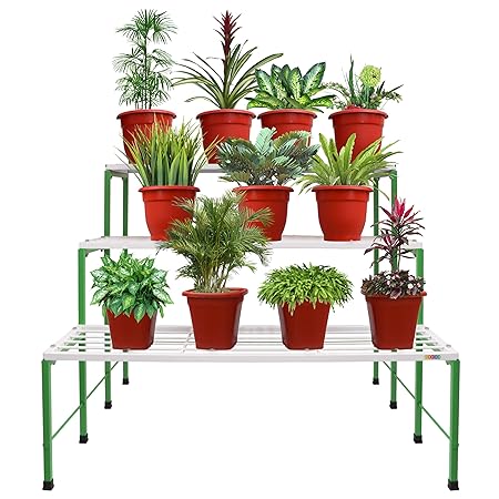 Livzing 3 Tier Metal Plant Stand, Storage Rack Shelf, Flower Pot Holder Indoor Outdoor, White