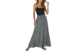 Bluetime Women Flowy Long Skirts Summer Beach Pleated Elastic High Waisted Casual Maxi Skirts