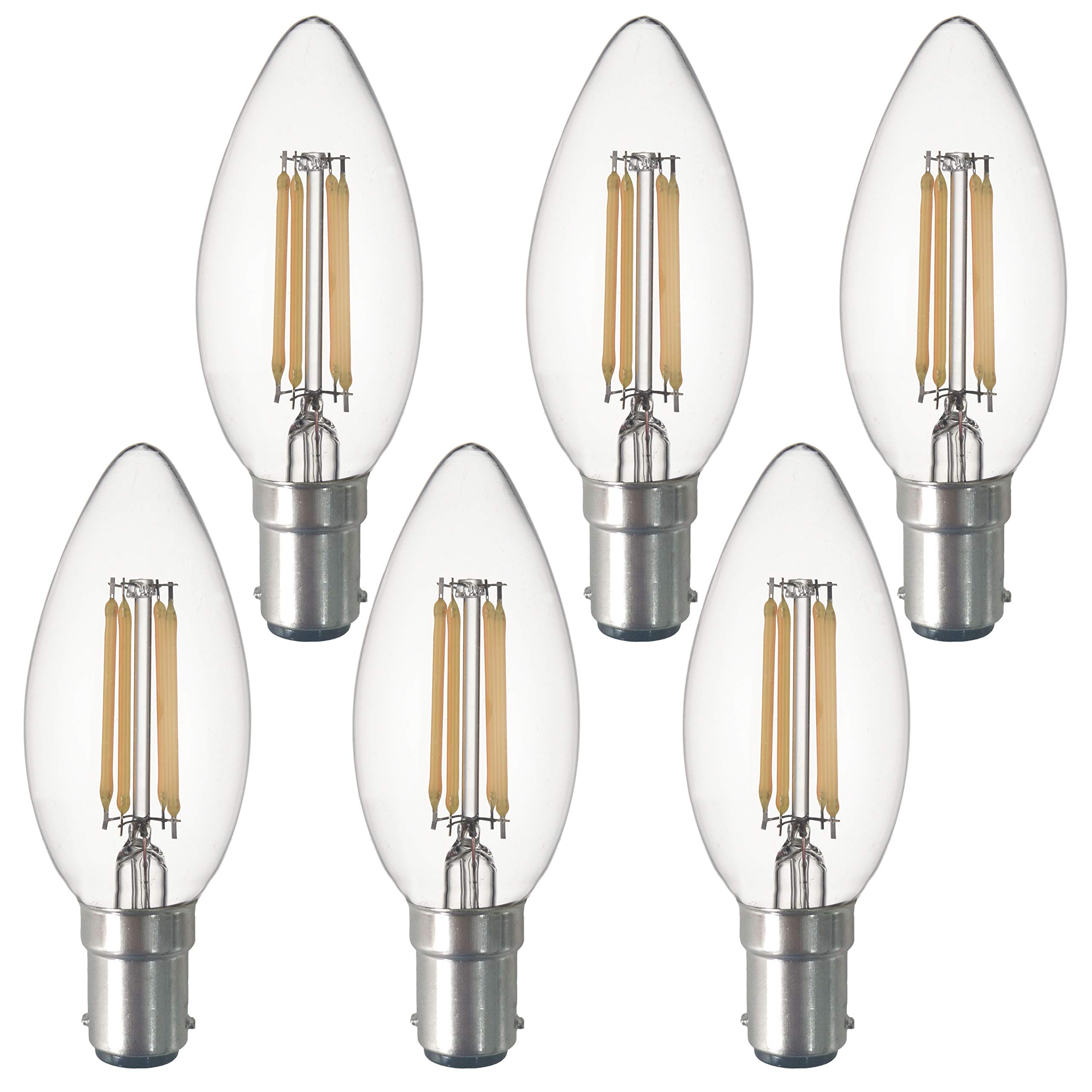SD LUX B15 b15d Candle Bulb SBC Filament LED Candlelabra Light Bulbs Vintage Bulbs,C35 No Flicker Small Edison Bayonet- 4W (40W Equivalent) 450LM Warm White 2700K,6 Packs.