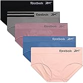Reebok Hipster Panties for Women - 5 Pack Stretch Performance Seamless Underwear with Relaxed Tag-Free Waistband (S-XL)