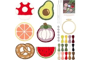 HAND U JOURNEY 6Pcs Food Series Embroidery Punch Needle Refrigerator Magnets Set – Rug Punch DIY Craft Kit for Kids and Adult Beginners