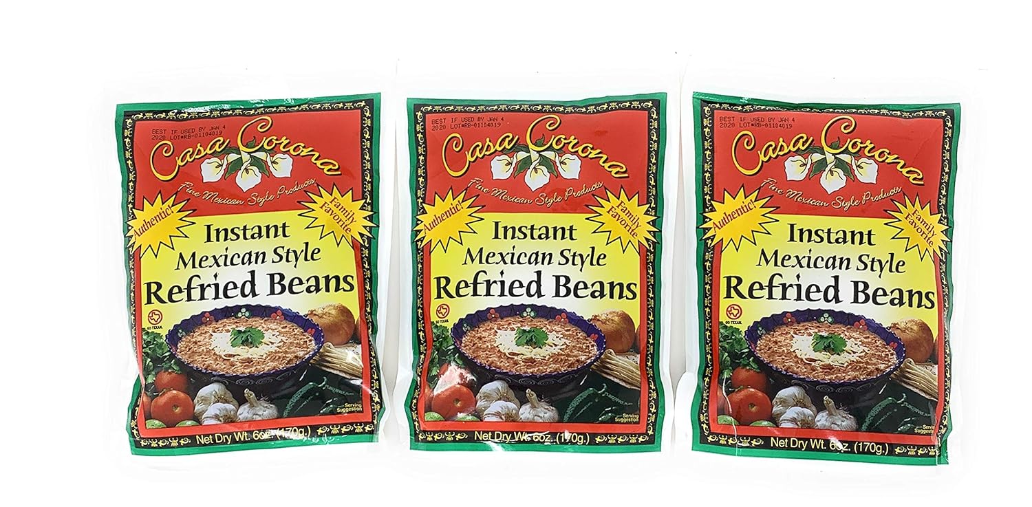 Casa Corona Refried Beans - Instant Mexican Style Refried Pinto Beans - 3 Bags - 6 Oz Each