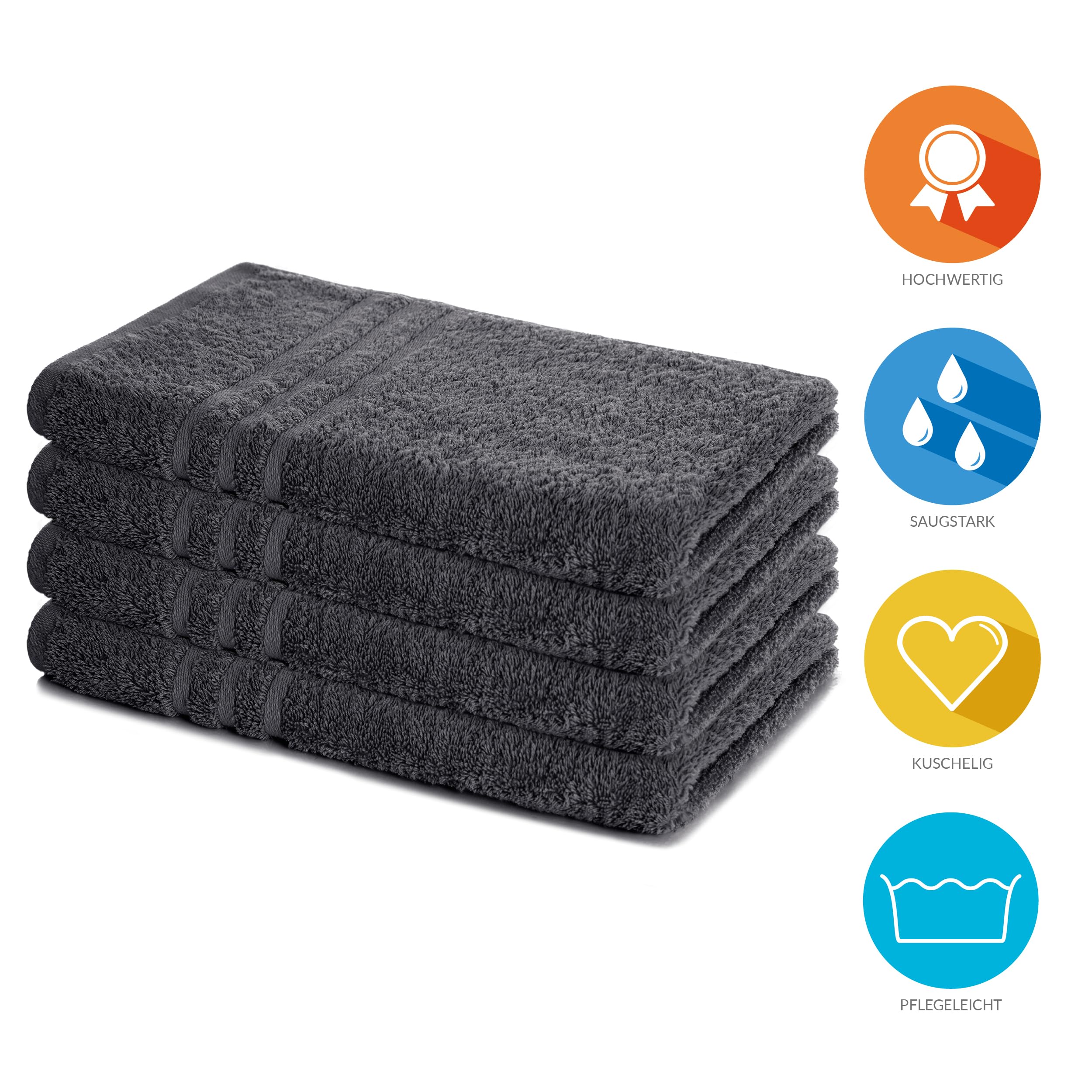 Lavea® 4er Set Handtücher 50x100 cm, Elena Frottiererie, 100% Baumwolle, Frottier Badetuch, saugstark und weich, Sporthandtuch, 60°C waschbar, trocknergeeignet, Handtuch Set, Frottee, Anthrazit 2
