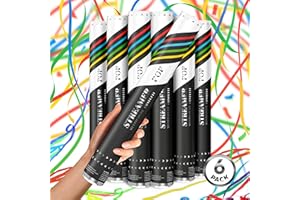 JAPJA 16" STREAMERS Confetti Cannons - 6Pack Biodegradable Colorful Streamers Confetti Party Poppers, No Mess, Loud POP|Up to 40ft, Wedding, Birthday Red/Blue/Purple/Yellow/Green/Rainbow