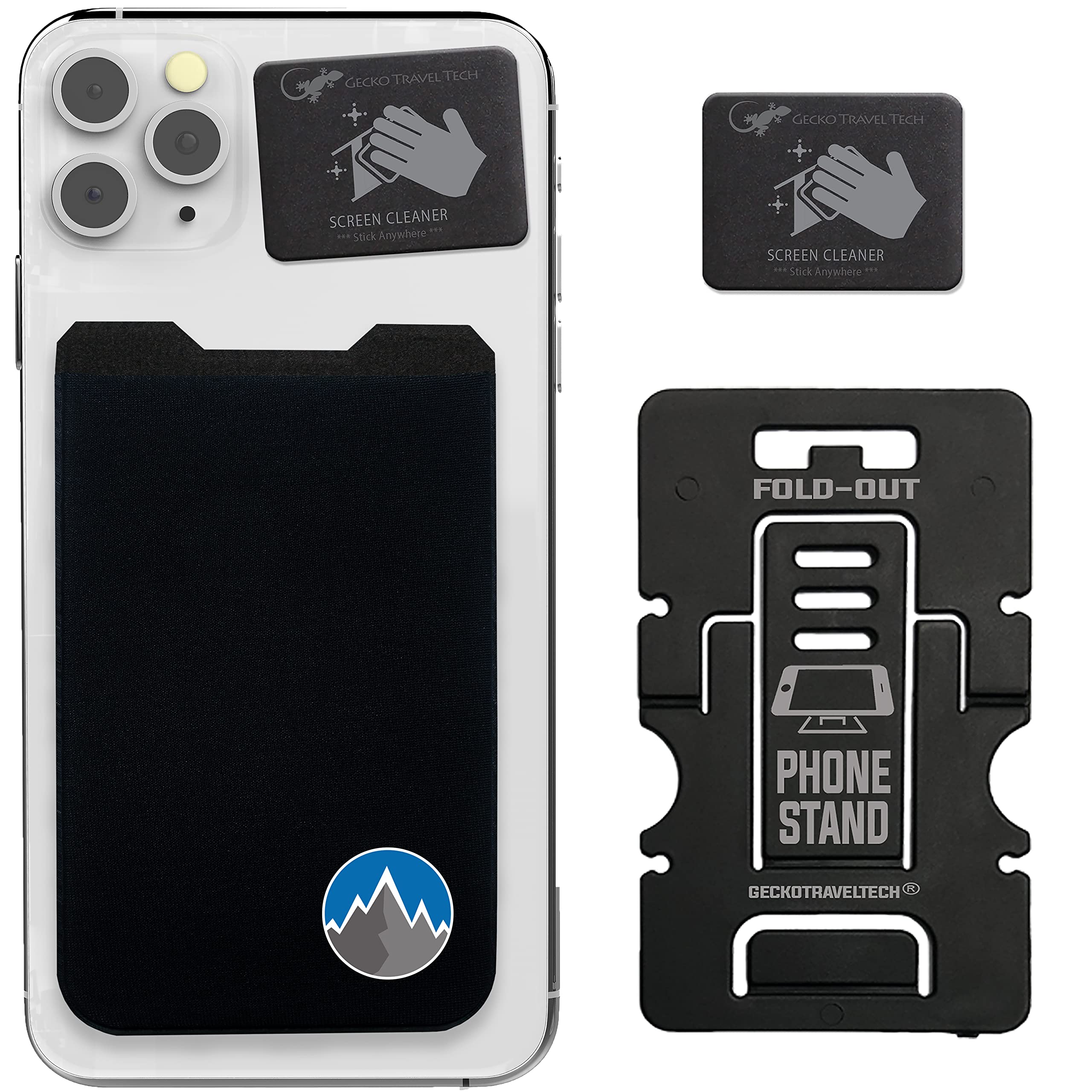 Gecko Adhesive Phone Wallet & RFID Blocking Sleeve, a Stick-On Stretchy Spandex Card Holder Universally fits Most Cell Phones & Cases. Xtra Tall Pocket Totally Covers Credit Cards & Cash (Mountain)