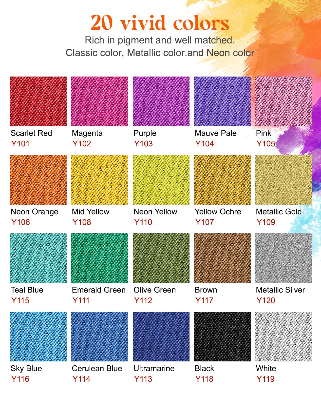 Fabric Paint, Yeeart 20 Colors Permanent Soft Fabric Paint Set for Clothes in Bottles (60ml/2oz) with 10 Brushes, Palette, Non-Toxic Textile Paint Art Supplies for Clothes, Canvas, T-Shirts, Jeans, Bags & Art Crafts