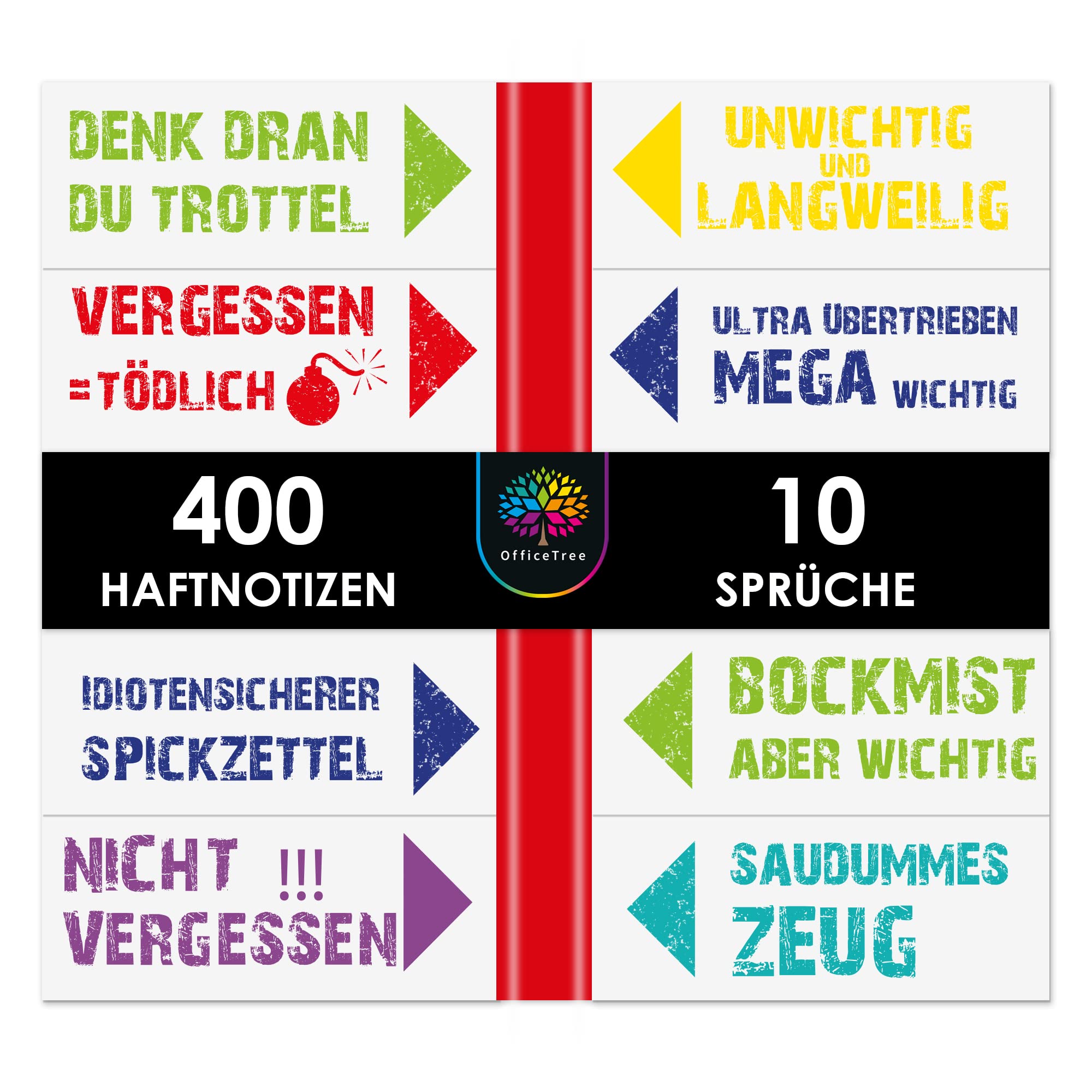 OfficeTree Funny Notes for Students - Sticky Note with Cheeky Sayings in Cool Design as Office Gadgets - Funny Sticky Notes for Left and Right Book Page - 400 Sheets 20x50mm