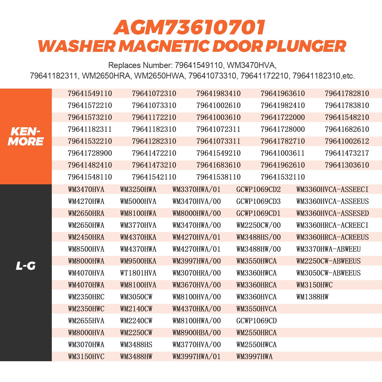 2025 Upgraded AGM73610701 Washer Magnetic Door Plunger Replacement Part for LG wm3050 wm3170cw wm8000ha wm3770 wm3670hwa Kenmore elite washer parts 796.4148 and more models by Beaquicy