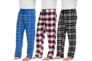 ESSENTIAL ELEMENTS Pajama Pants for Men - 3 Pack Pajama Bottoms - Cotton Blend Flannel Plaid Lounge Pants, Comfortable PJ Pants