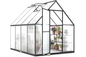Jocoevol 6x8FT Greenhouse for Outdoors, Galvanized Steel Frame Winter Green House w/Adjustable Roof Vent, Lockable Door Handle &DrainageSystem, Walk-in Greenhouses for Outside Garden Backyard
