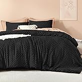 Litanika Black King Size Comforter Set, 3 Pieces Tufted Boho Farmhouse Bedding Comforter Sets, Lightweight Fluffy Comforter Bed Set for All Season (104x90In Comforter and 2 Pillowcases)