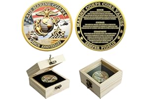 GENERIC Marine Corps 250th Anniversary Challenge Coin with Wooden Gift Box,1.77 Inch Double-Sided US.MC Military Marine Corps Commemorative Coins in Durable Zinc Alloy