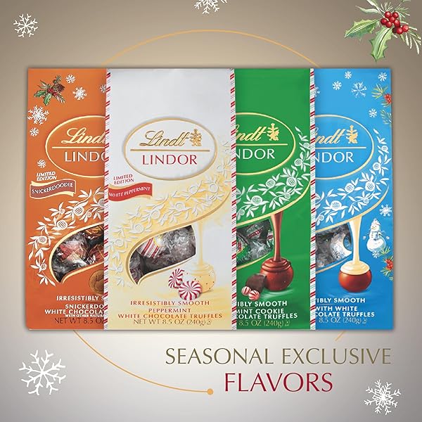 LINDT LINDOR WHITE CHOCOLATE PEPPERMINT CANDY TRUFFLES WITH SMOOTH PEPPERMINT TRUFFLE CENTER, 19 OZ. BAG