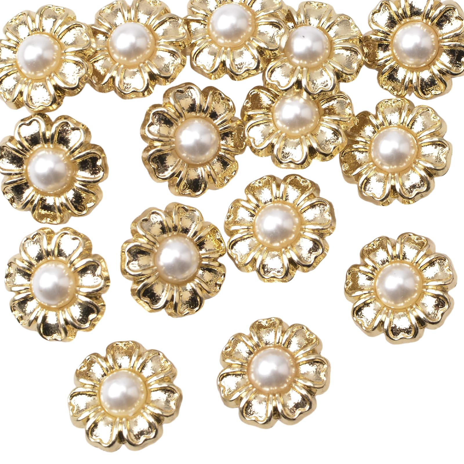 URROMA 30Pcs Faux Pearl Buttons, Gold Alloy Floral Pendants Retro Vintage Pearl or DIY Jewelry Making Clothes and Wedding Crafts
