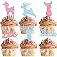 Glitter Deer Cupcake Topper Doe or Buck Gender Reveal Theme Decor Supplies Boys Girls Happy Birthday Party Decorations set 18pcs