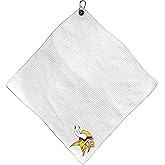 Team Golf NFL MINNESOTA VIKINGS Microfiber Towel - 15" X 15" (White) with Carabiner Clip, Premium Microfiber with Deep Waffle Pockets - Superior Water Absorption and Quick Dry Golf Cleaning Towel