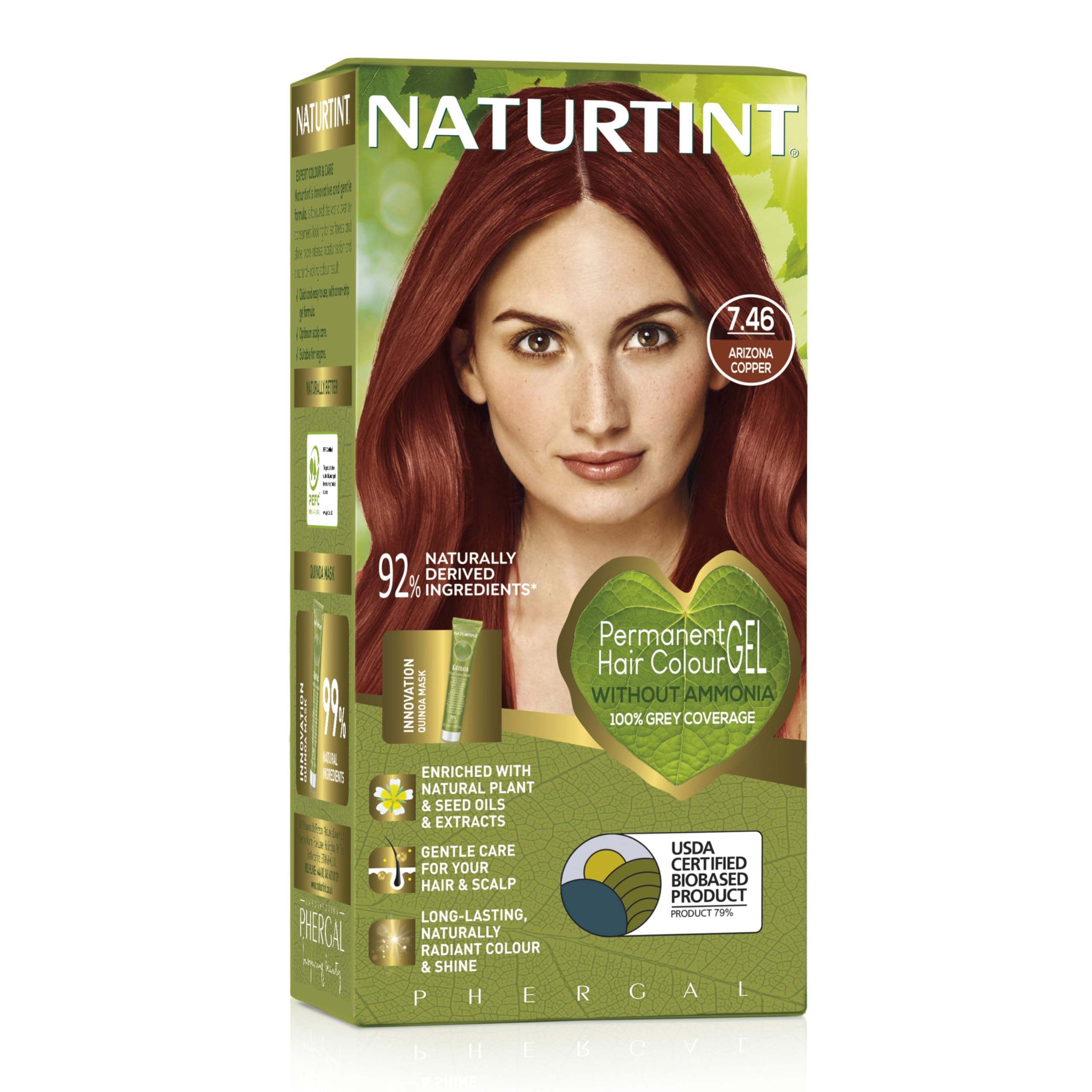 Naturtint Permanent Hair Colour Gel 7.46 Arizona Copper, Plant Enriched, Biobased, Ammonia Free, Long Lasting Grey Coverage and Radiant Colour, Nourishment and Protection