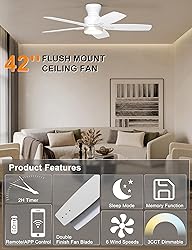 Ohniyou Ceiling Fans with Lights, 42'' Low Profile
