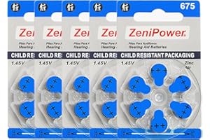 ZeniPower Mercury Free Hearing Aid Batteries Zinc Air Size 675 (30 Batteries)