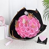 DIY Glitter Roses: Artificial Bouquet of Shiny Fake Flower Bouquet, Perfect for Mothers Day Gift, Anniversary, Weddings - 25 Roses (Pink)