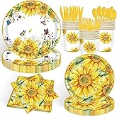Cunxi 168PCS Sunflower Party Decorations Tableware Sunflower Birthday Party Supplies Disposable Sunflower Paper Plates Cups Napkins Set for Baby Shower Bridal Shower Decorations for 24 Guests