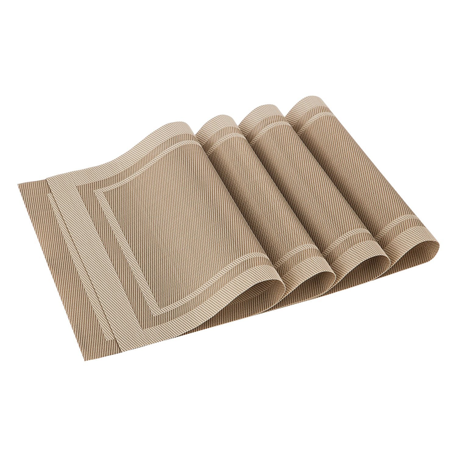 Placemat, Fashion European Style PVC Placemat Non-slip Insulation Placemat Washable Table Mats Set of 4(Beige)