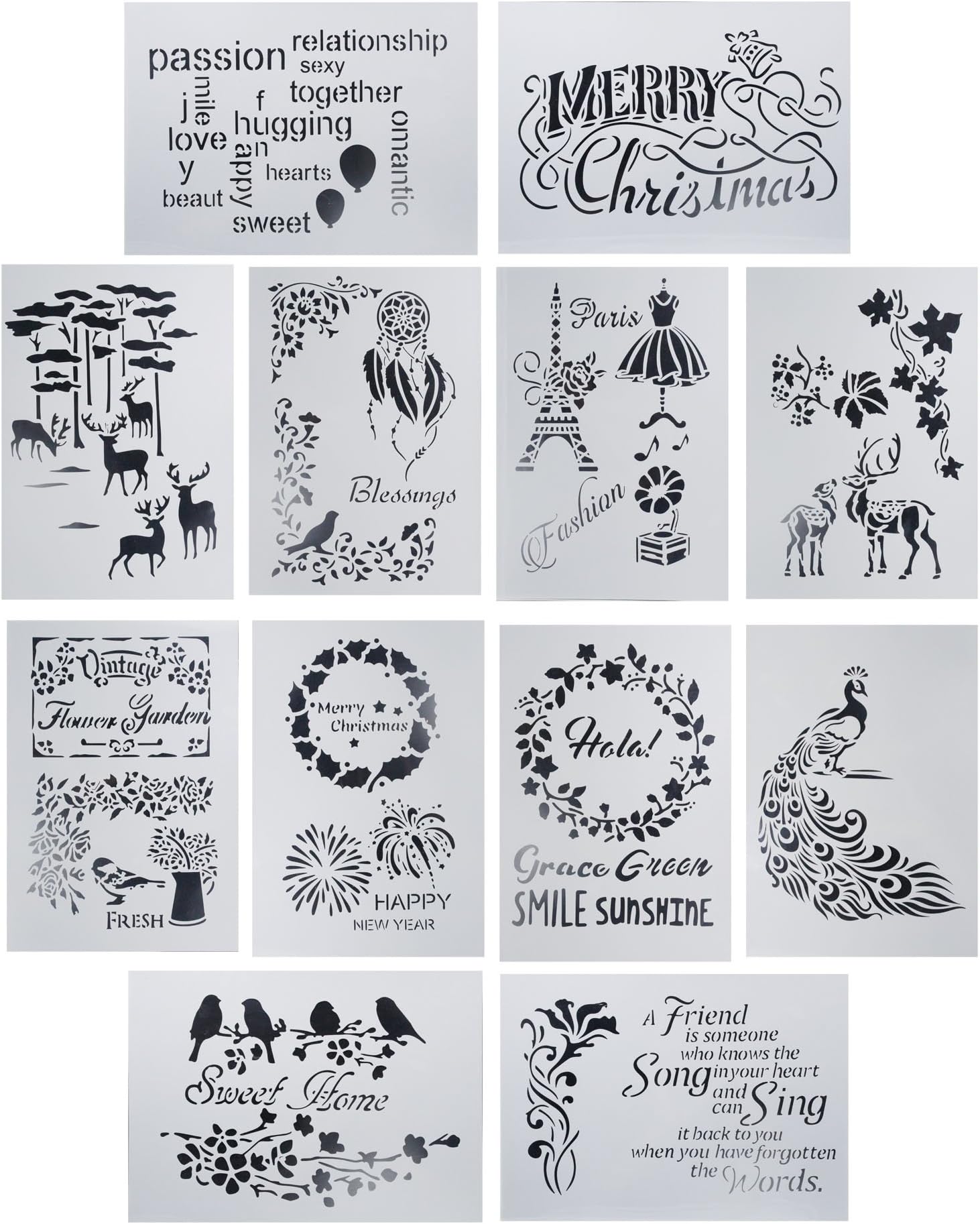 Drawing Painting Stencils Scale Template sets,12pcs Graphics Stencils for Children Creation,Scrapbooking, DIY Albums Accessories,Card and Craft Projects,Perfect for Using with Your Bullet Journal (12)