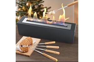 DAWOLRP Safe Tabletop Fire Pit with 4 Roasting Sticks - Metal Outdoor & Indoor Fire Pit Tabletop Fireplace,Portable Smokeless Ethanol Firepit Bowl, Housewarming Gift,Rectangle-Charcoal Gray