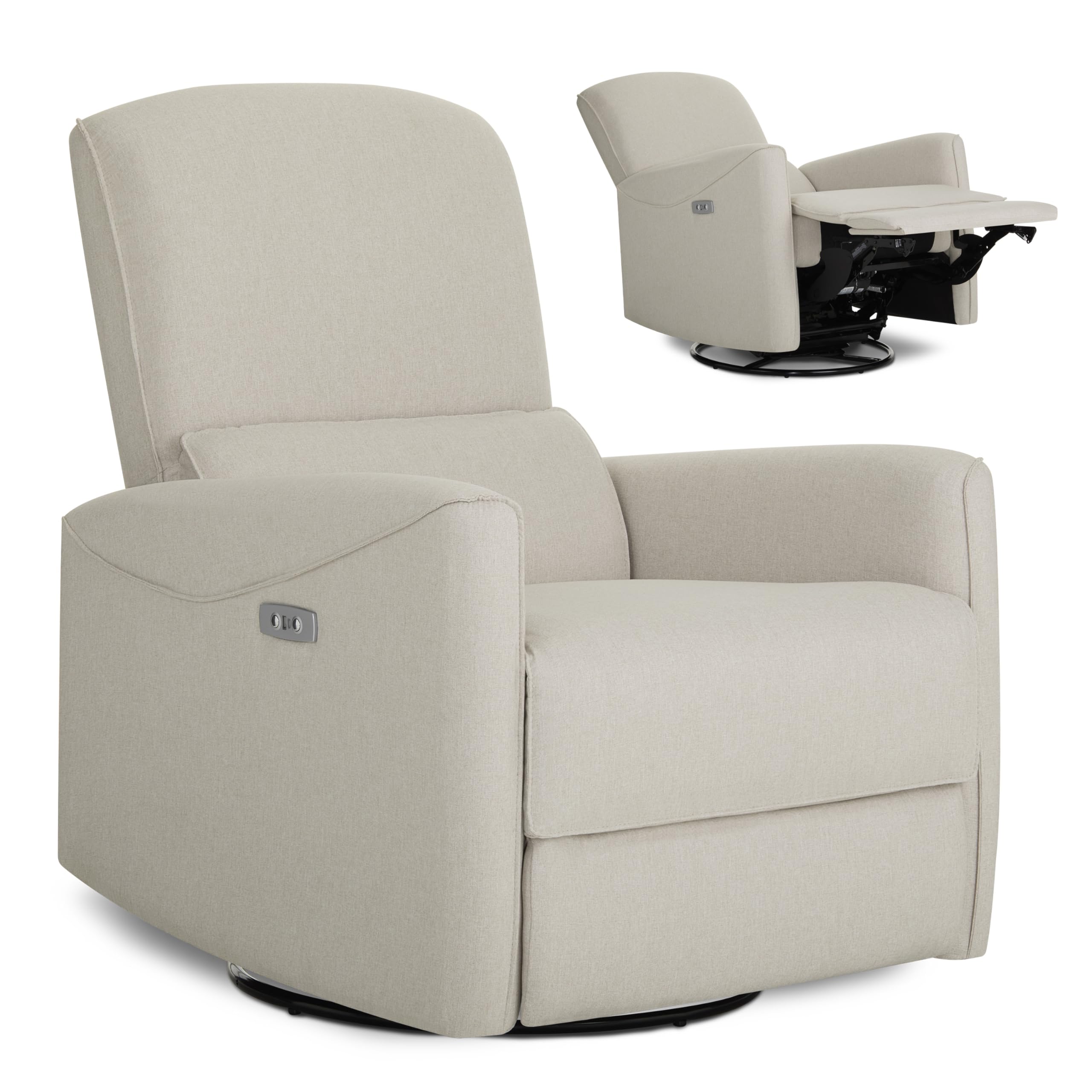 Photo 1 of Evolur Belmont Nursery Glider Chair with Massager in Light Sand, Power Recliner with 275° Swivel, Lumbar Support Modern Rocking Chair for Baby Room, Nursery & Living Room