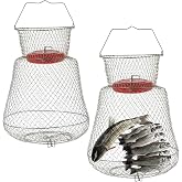 weyleity 2 Pack Floatable Galvanized Steel Wire Fish Basket | Collapsible and Portable Fishing Basket Cage, Robust and Easy to Use Fish Basket for Live Catch Outdoors