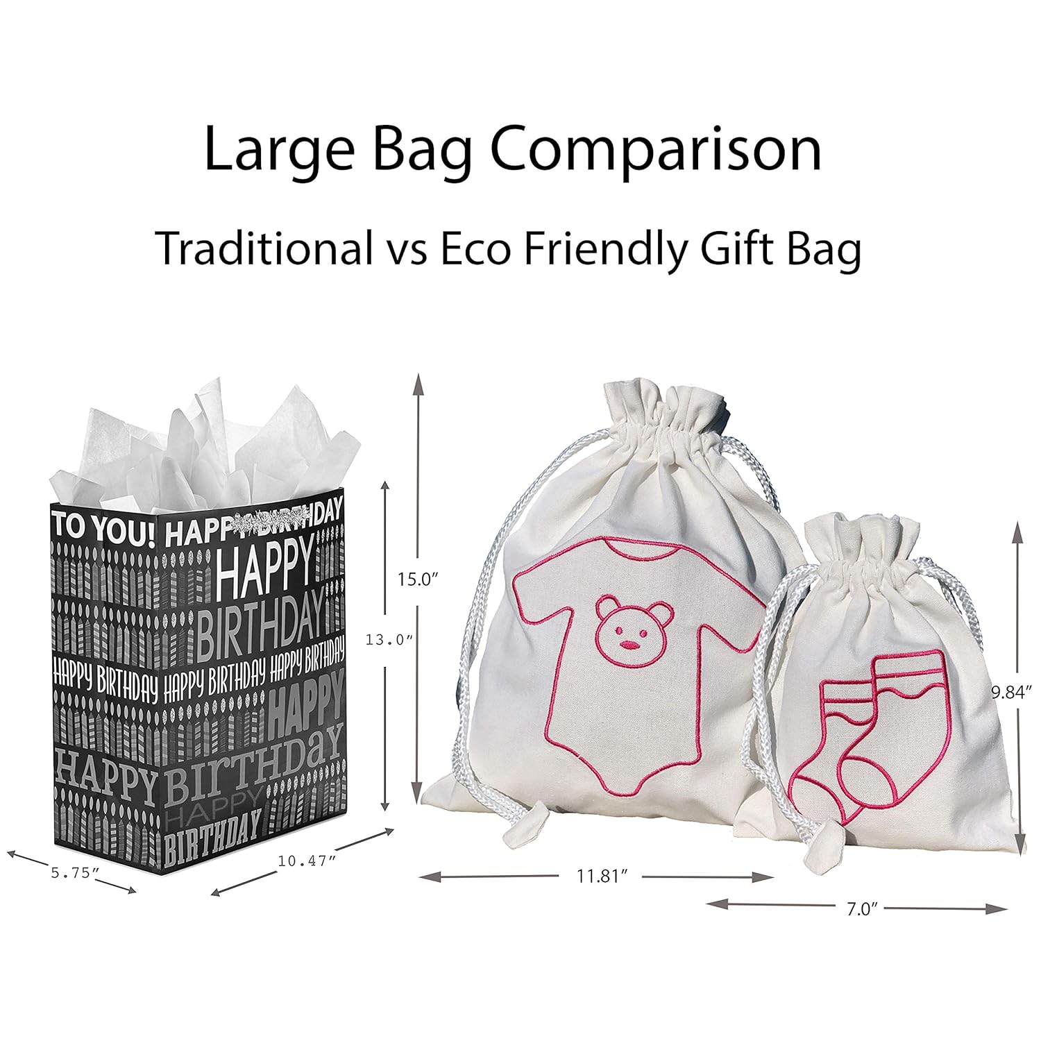 MorVin Pack of 2 Baby Gift Bags – Pink Design Present Bags for New Parents, Welcome Baby Parties and More – Reusable Birthday Present Bag Set for Birthdays – Eco-Friendly Present Bags : Baby