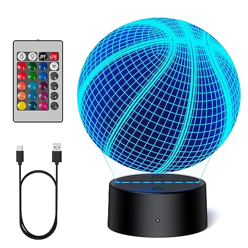 TECKNET Basketball Gifts for Boys, Basketball Lamp for Kids Girls, Boys Christmas Gifts, 3D Illusion Night Light with 16 Colors Change by Remote Control, 6 7 8 9 10 Year Old Boy Birthday Gifts