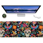 ainori Day of The Dead Gaming Mouse Pad – 12x31.5in Non-Slip Rubber Desk Mat with Sugar Skull Floral Design – Large Extended Mousepad for Office Home – Deskmat Gifts for Día De Los Muertos Art Decor