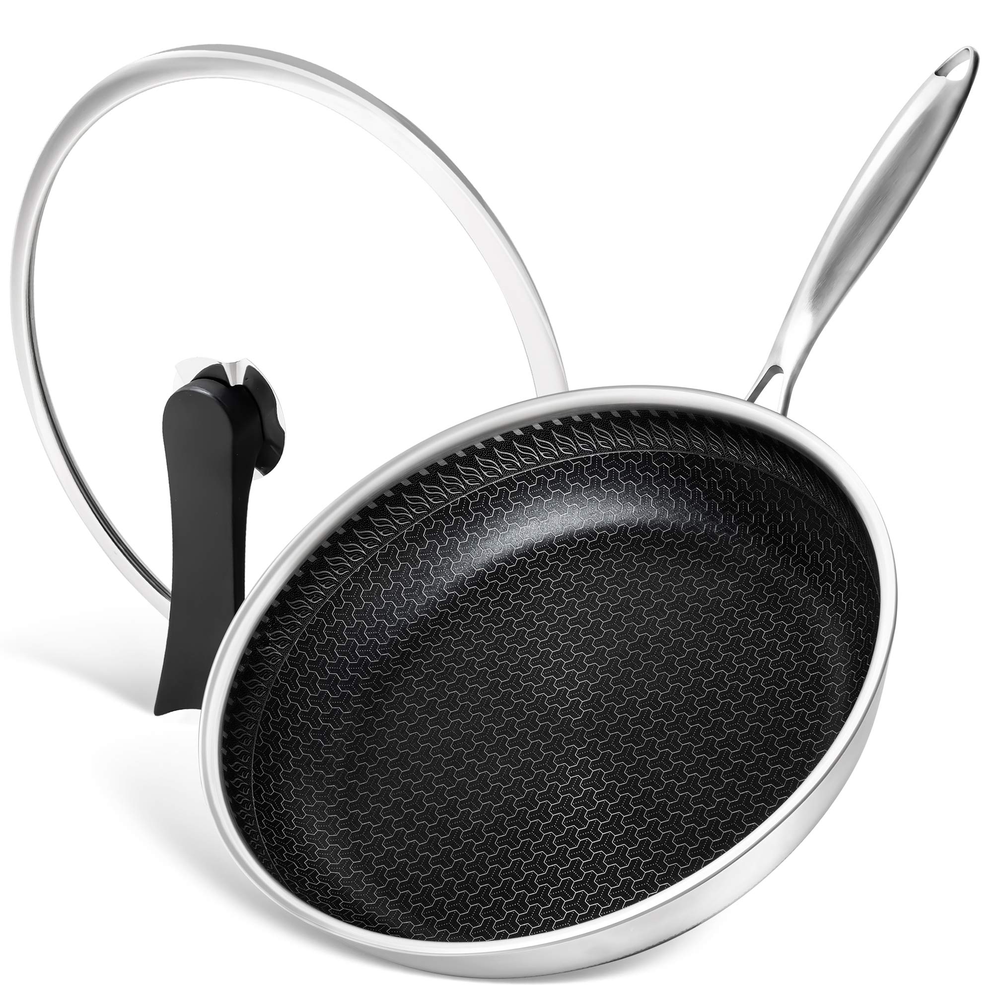 MICHELANGELO Stainless Steel Frying Pan with Lid, Pro Triply Stainless