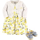 Hudson Baby baby-girls Cotton Dress, Cardigan and Shoe Set