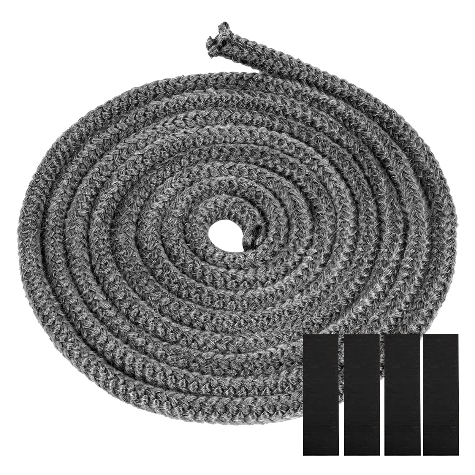 BSITSSS Stove Rope, Length 4m x Width 8mm Heat Resistant Rope Seal Replacement Gasket with 4 Tapes, Fire Rope for Wood Burning Stove, Fireproof Fiberglass Rope for Wood Burning Stovee, Oven Door