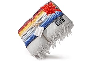 Benevolence LA Mexican Blanket, Authentic Handwoven Yoga Blanket & Outdoor Blanket, Made by Traditional Mexican Artisans, Saddle Blanket, Beach Blanket, Picnic Blanket, & Car Blanket 75 x 52 - Blanco