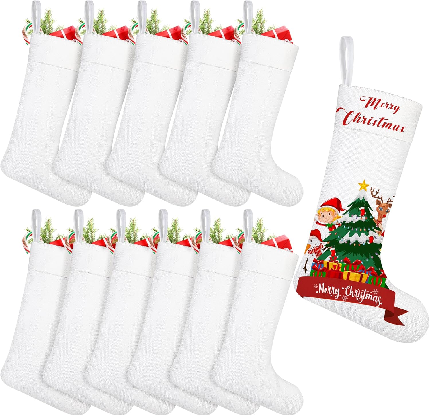 Stockings & Holders - Aodaer 12 Pieces Plain Christmas Sublimation Burlap Stockings Hanging Stockings for Tree Fireplace DIY Heat Transfer Printing Christmas Home Decoration, 13.4 x 9.8 x 6.5 Inches