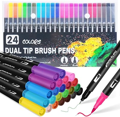 Halobios Dual Tip Brush Pens 24 Colors Art Markers for Drawing Calligraphy