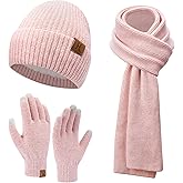 ZASFOU Womens Winter Knit Beanie Hats Touchscreen Gloves Long Scarf Set Warm Skull Caps with Fleece Gifts for Women