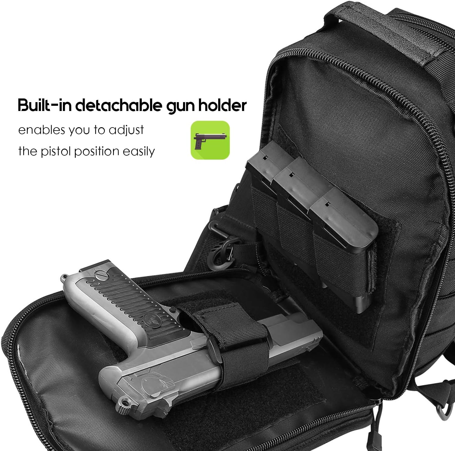 ProCase Tactical Sling Bag Pack with Pistol Holster, Military Rover Sling Shoulder Backpack Outdoor Sport Daypack for Hunting, Trekking and Camping -Black : Sports & Outdoors